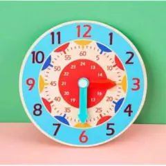 【人気商品】知育時計 学習時計 モンテッソーリ 知育玩具 水色 木製