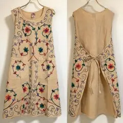 未使用タグ付【刺繍ワンピース風】おしゃれエプロン 体型カバー No200