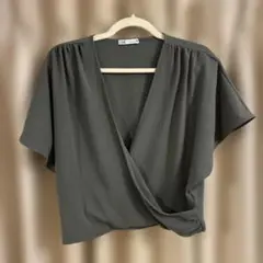 ZARA グレー 半袖ラップトップス L
