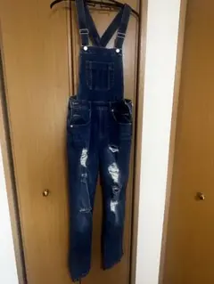 ダメージ加工ダークブルーオーバーオール Mサイズ