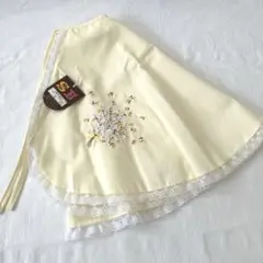 瀬川ファーセン製 レースケープ 襟巻き クリームイエロー 花柄刺繍