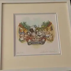 スイカ大サイズ❗️手作り額付き銅版画応用レア絵画　title「てこてこニャンコ」 今月ラス2❗️8000円→半額 手作り額付き銅版画作品 「風天の