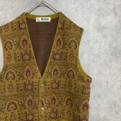 90s vintage 総柄ニット ベスト ウール メンズ M 個性派 A3