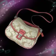 《大特価!!》 コーチ シグネチャー 2Wayショルダーバッグ ベージュ×ピンク