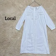 【Local】ローカル　カットソーワンピース　レース　薄手　フェミニン M