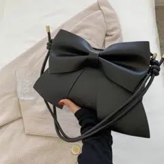 ビッグリボン ショルダーバッグ ブラック PUレザー 黒 3WAY