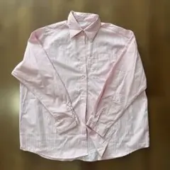 ピンクと白のストライプ長袖シャツ