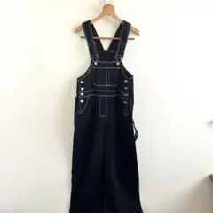 【訳あり】ほぼ未使用！オーバーオールパンツ　ブラックホワイトステッチMサイズ