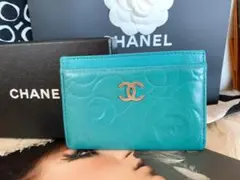 CHANEL ☆ブルーグリーン☆パスケース カメリア