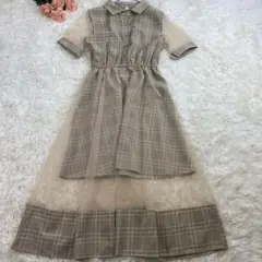 【L】POYLI ワンピース ブラウン　シースルー　チェック