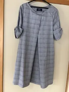 グレー系チェック 半袖膝丈ワンピース