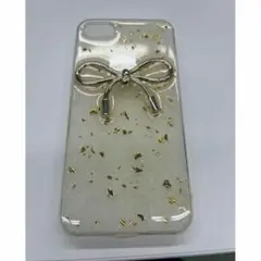 iPhoneSE3 ゴールドリボンに金粉クリアケース
