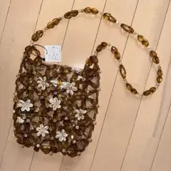 未使用【Casselini】ビーズ 花 貝殻 ハンドバッグ ショルダーバッグ