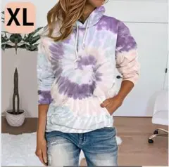 タイダイ　パーカー　フード　長袖　大き　XL レディース　メンズ　紫　ロンT