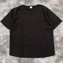 【美品✨】黒 半袖カットソー ブラウス ポケット付き L 大きいサイズ