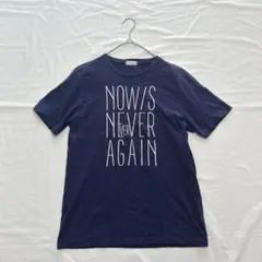 ブラウニー（M）英字プリントロゴTシャツ ネイビー クルーネック カジュアル