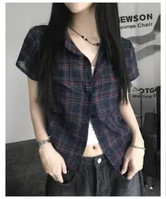 ビンテージ チェック シャーリング シアー半袖シャツ