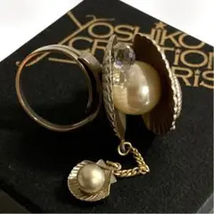 新品 YOSHiKO CREATiON PARiS 貝殻リング スワロフスキー