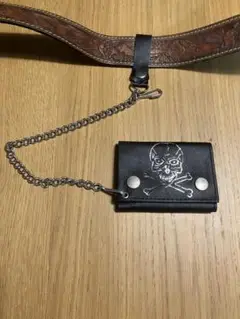 未使用スカルデザイン レザー ウォレットチェーン