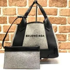 美品!BALENCIAGA レザー×ウール ハンドバッグ 3688