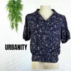 3138【URBANITY】美品 半袖ブラウス シャツ 花柄 ネイビー L