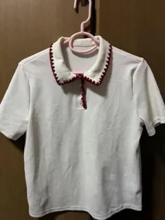 ホワイト ポロシャツ 赤い襟 半袖
