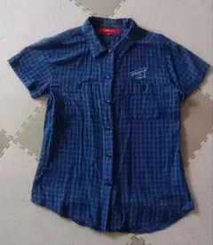 Tommy Girl 半袖チェックシャツ ブルー トミーヒルフィガー