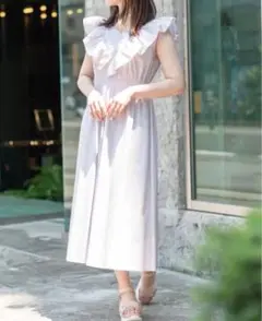 マジェスティックレゴン ロング ワンピース　黒　ノースリーブ フリル M
