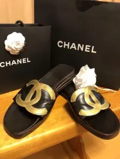 CHANEL 新品シャネル フラット サンダル ペタンコ シューズ ブラック