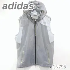 adidasアディダス ロゴプリント コンパクト ベスト パーカー グレー系