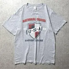 アメリカ古着　半袖Tシャツ　ナショナルガード　レトロ　ロゴ　グレー　灰色　M