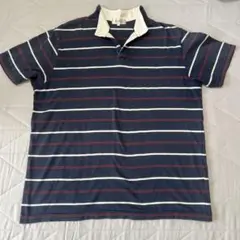 BC Factory ストライプ ポロシャツ 半袖 ネイビー LL