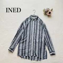 【イネド】長袖シャツ（M）ランダムストライプ レギュラーカラー カジュアル