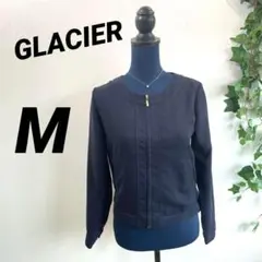 【GLACIER】グラシア ブルゾン M ジップアップ 紺 Uネック 美品
