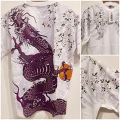 新品タグ付き＊絡繰魂半袖Tシャツ桜のぼり龍ホワイト白昇龍　龍珠