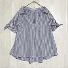 セブンデイズサンデイ　スキッパーストライプブラウス　【美品】　青 白