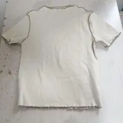リブ編み クリーム色 半袖Tシャツ