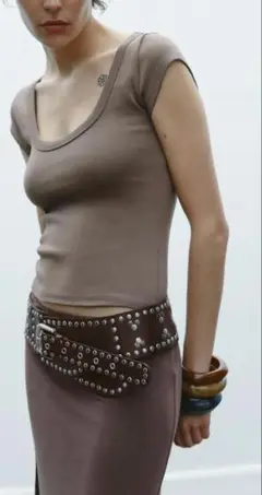 ZARA ラウンドネックTシャツ ブラウン　S