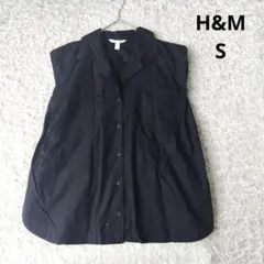 【エイチアンドエム】H&М ノースリーブシャツ　開襟　チュニック　黒　S