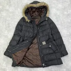 COACH シグネイチャー ベルトフードファー付きダウンジャケット 黒 M