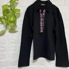 【美品】フェイラー　FEILER 長袖　ポロシャツ　シャツ　花柄　ブラック　黒