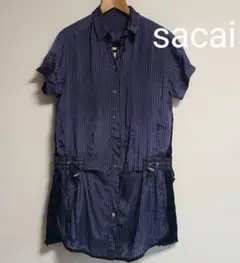 サカイ sacai サテン シャツ サイドスリット ワンピース ストライプ