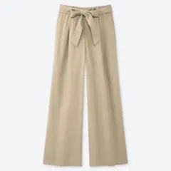 お値下げ！UNIQLOユニクロꕤベルテッドリネンコットンワイドストレートパンツ