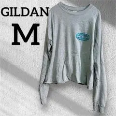 GILDAN 【M】グレー 長袖Tシャツ ロゴプリント