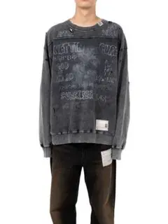 miharayasuhiro 24aw ブリーチ加工プルオーバースウェット　猫