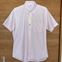 新品ユニクロ/UNIQLO ドライイージーケアボタンダウン半袖シャツ L ピンク