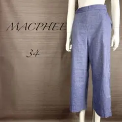 マカフィー ハーフギャザーカジュアルパンツ 水色 34 ストレッチ ハーフゴム