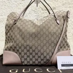 良品 グッチ ブリー トートバッグ 2WAY GG レザー 大容量 レディース