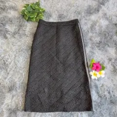 【ダーマコレクション】ダークグレー ヘリンボーン タイトスカート (S) ひざ丈