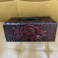 鎌倉彫 ティッシュケース 木製 牡丹 レトロ 木枕にも？ペーパータオルにも？
